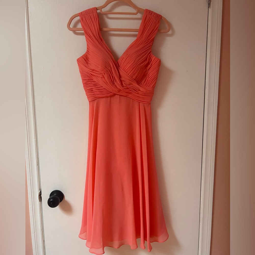 Kanali K Bridesmaid Rouched Chiffon Dress in Coral